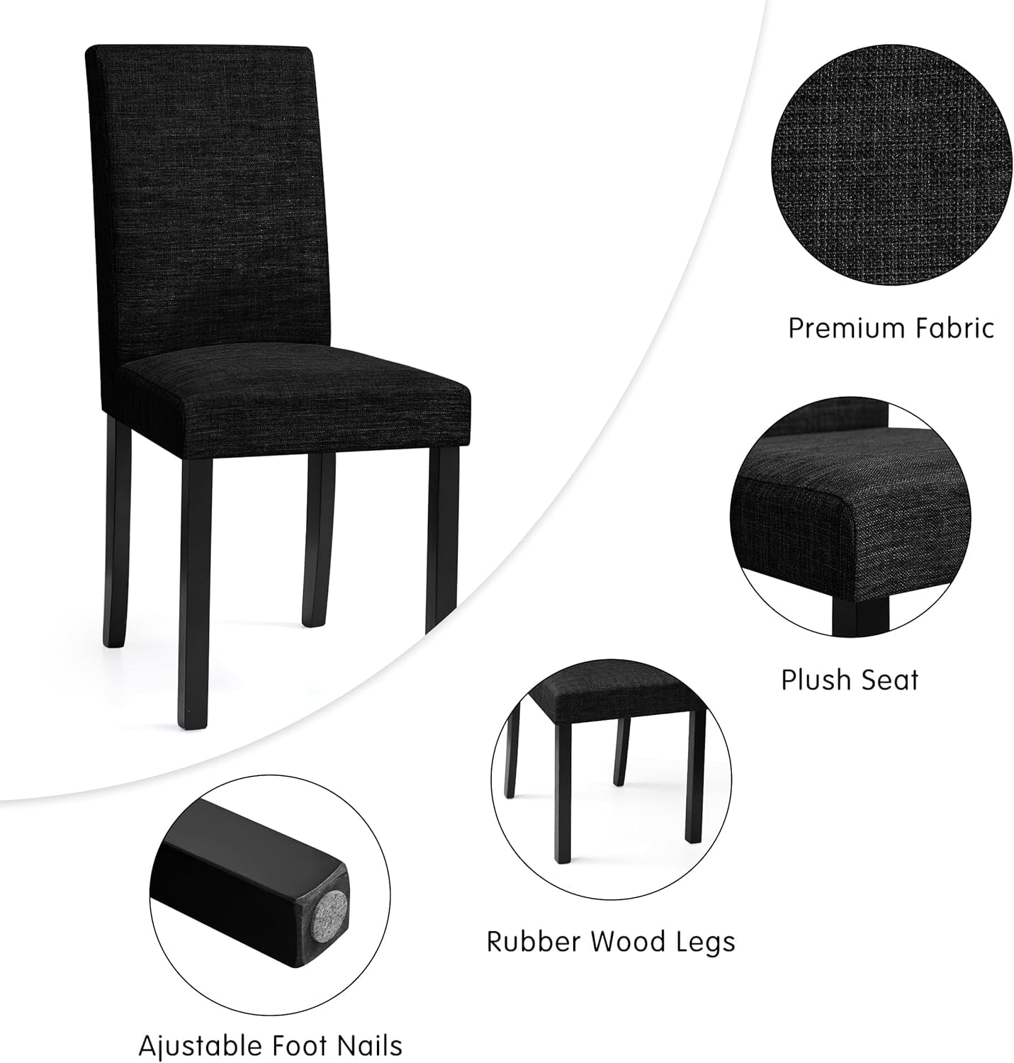 Upholstered Dining Chairs Set of 4, Fabric Dining Room Chairs with Solid Wood Legs, Modern Parson Chairs for Kitchen, Restaurant, Hotel, Black