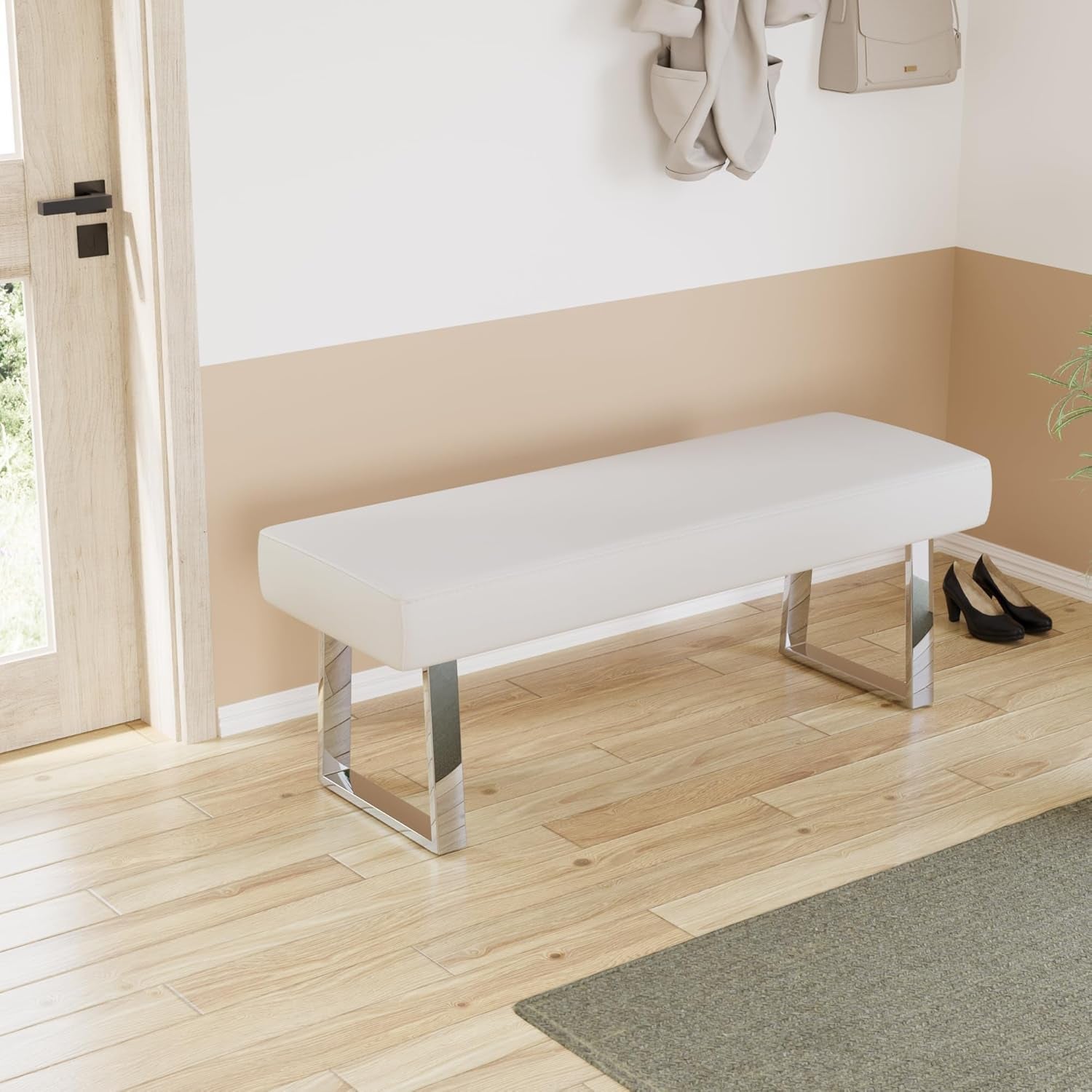 Bedroom Bench, Bed End Upholstered Bench, Indoor Corner Small Footstool with Metal Legs, for Kitchen Entryway Dining Room and Living Room Window