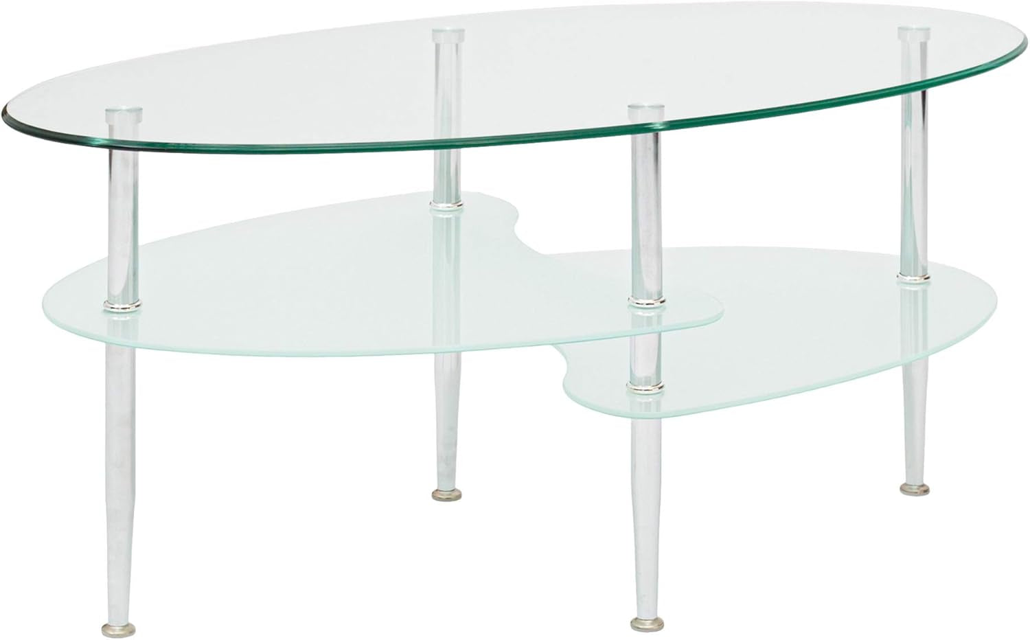 Modern Oval Glass Coffee Table Living Room Accent Ottoman Storage Shelf, 37 Inch, Glass