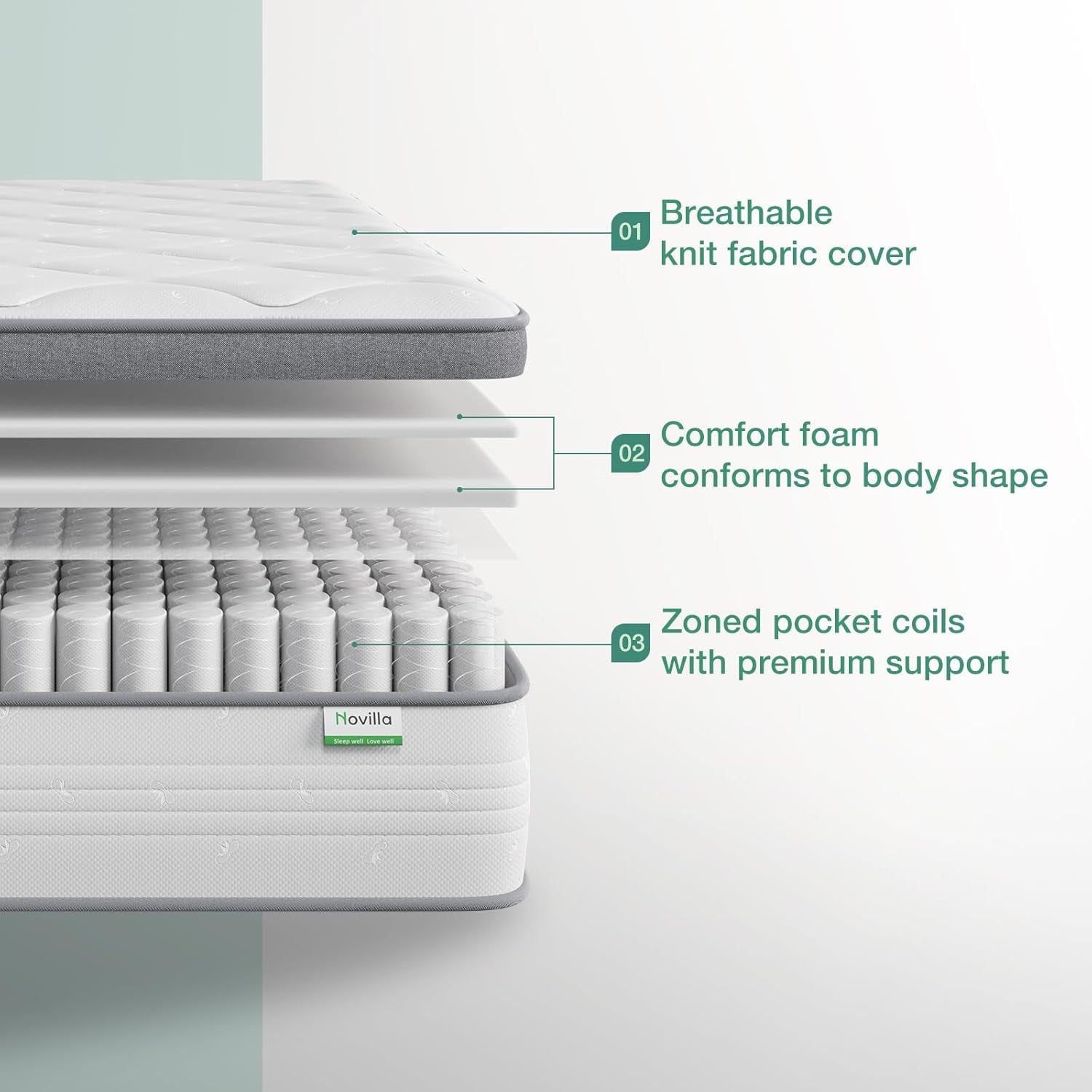 Twin Mattress, 10 Inch Twin Hybrid Mattress for Kids, Pocket Innerspring Pillow Top Mattresses for Motion Isolation, Pressure Relief & Edge Support, Medium Firm Feel