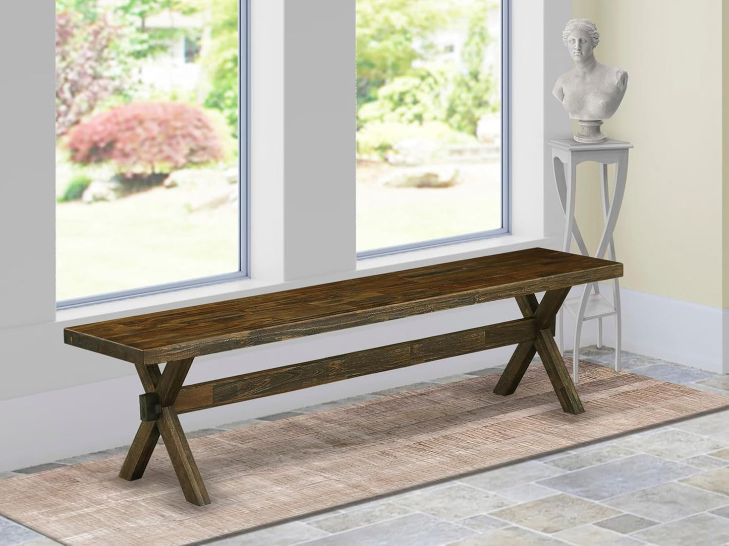 XB777 X-Style Modern Dining Room Bench with Wooden Seat, 72X15X18 Inch, Multi-Color
