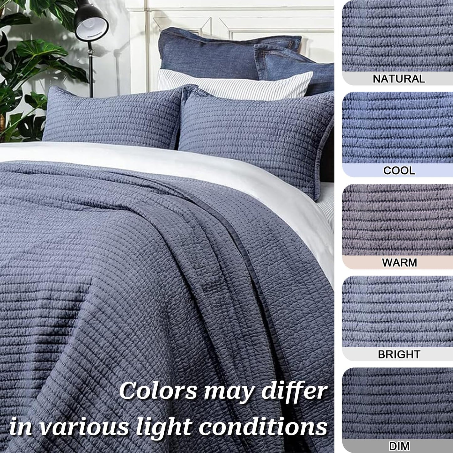 Cotton Yarn Dyed Chambray Collection Cotton Fill Channel Stitch Washed King Pillow Sham Blue Color, 20’’ X 36’’+1.75’’ Flange (1Piece)