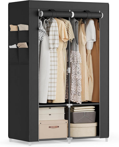 Portable Closet, Wardrobe Closet Organizer with Cover, 2 Hanging Rods and Shelves, 4 Side Pockets, 33.9 X 17.7 X 65.7 Inches, Large Capacity for Bedroom, Living Room, Ink Black URYG091B01