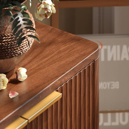 67" Fluted Walnut Buffet Cabinet Sideboard with Storage, Large Credenza with 6 Doors, Wood Mid Century Modern Sideboard for Kitchen and Living Room (67" W*31.5" H*15.7" D)