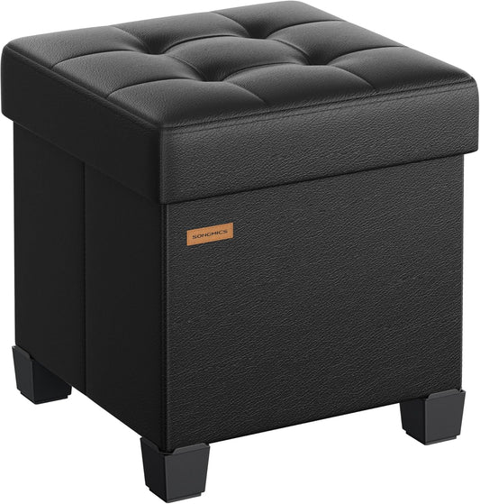 Storage Ottoman, Cube Ottoman with Legs, 15 X 15 X 15.7 Inches, Footstool, Footrest, 10 Gal. (37 L), Synthetic Leather, for Bedroom, Living Room, Dorm, Ink Black ULSF0512B02