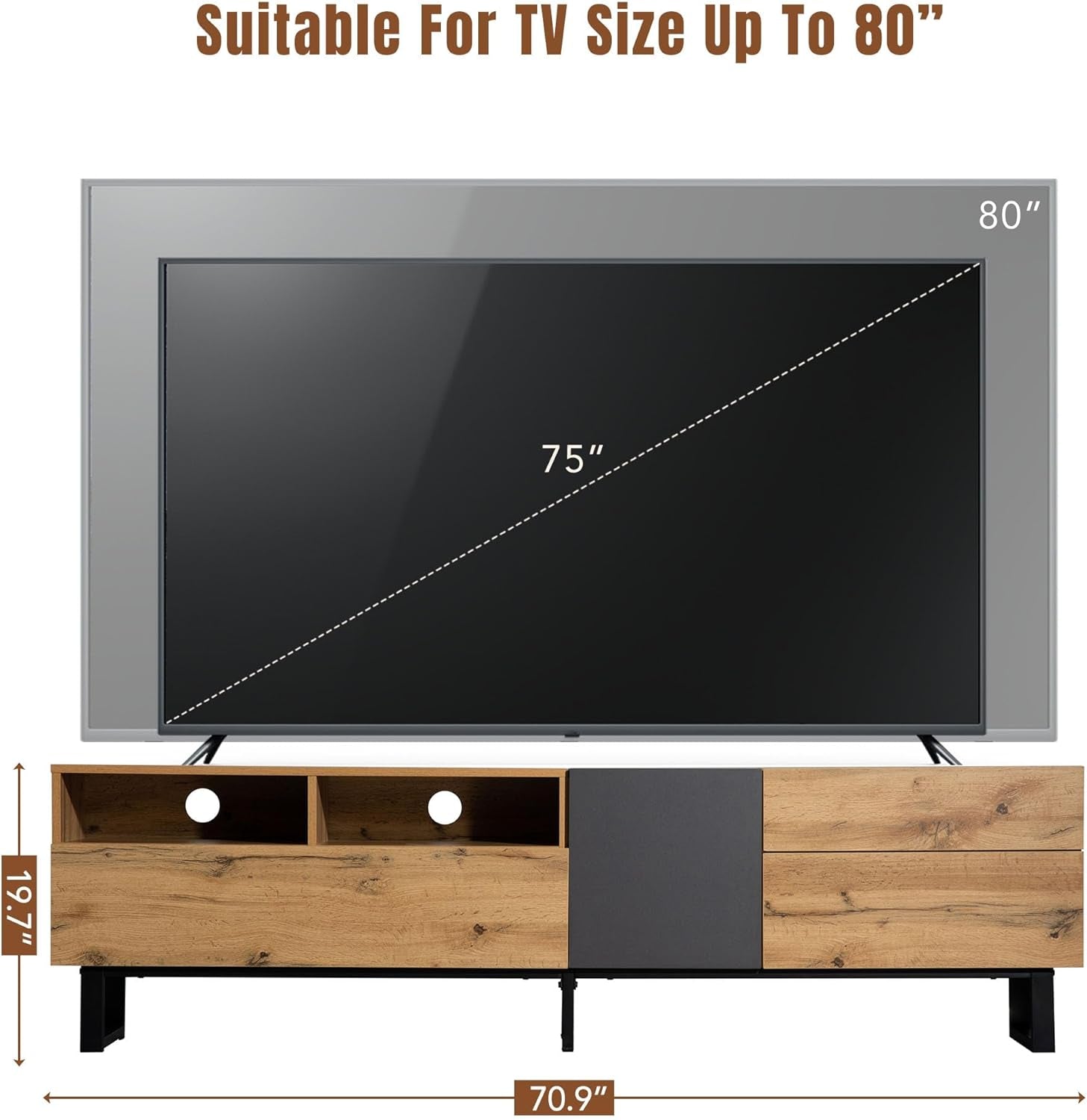 Modern TV Stand with 3 Cabinets & Open Shelves, Minimalist Wooden Entertainment Center for Tvs up to 80”, Sturdy TV Console for Living Room Bedroom Decor
