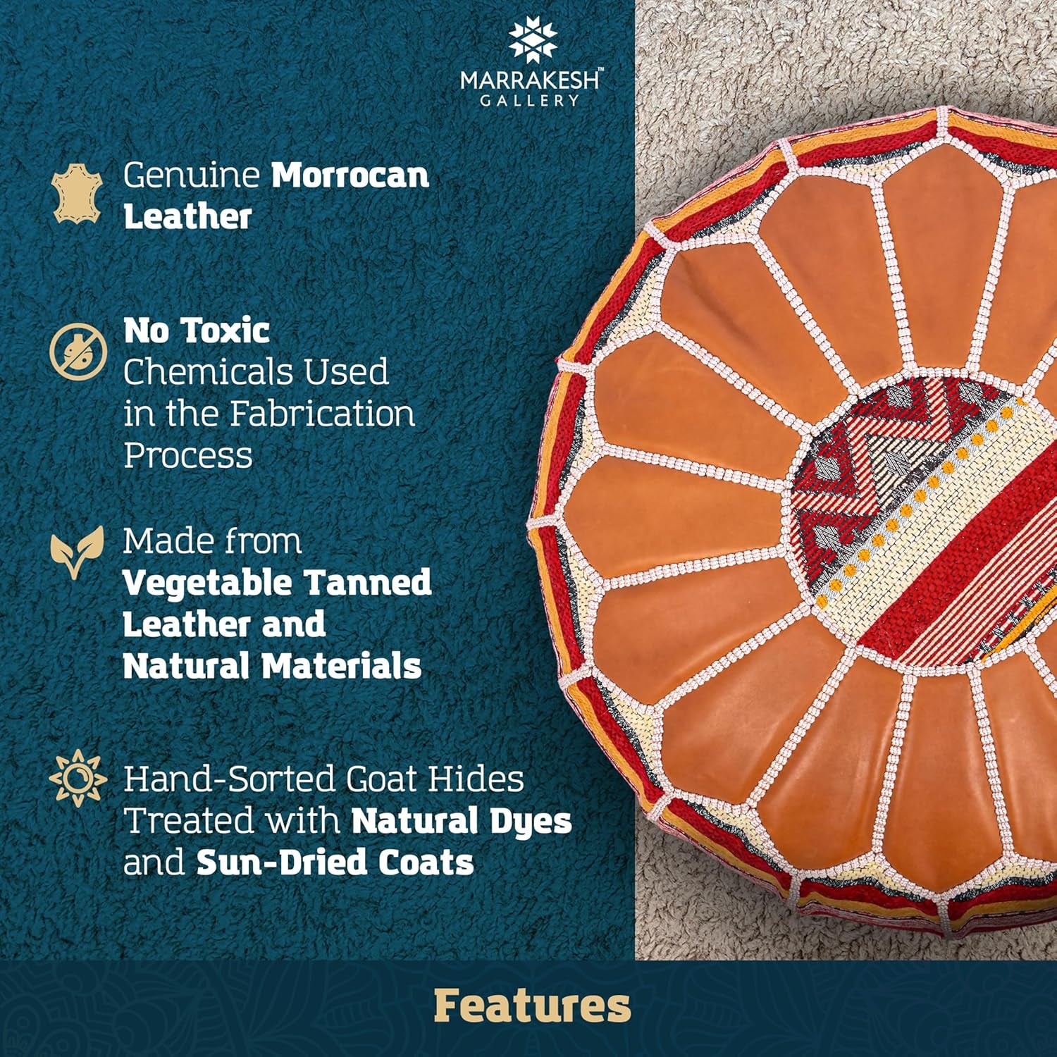 Bohemian Unstuffed Moroccan Pouf Ottoman, round Ottoman Foot Rest, Handmade Bean Bag with Large Storage - Cover Floor Chair for Living Room, Bedroom - Ideal as Wedding Gifts