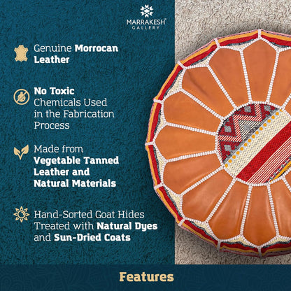 Bohemian Unstuffed Moroccan Pouf Ottoman, round Ottoman Foot Rest, Handmade Bean Bag with Large Storage - Cover Floor Chair for Living Room, Bedroom - Ideal as Wedding Gifts