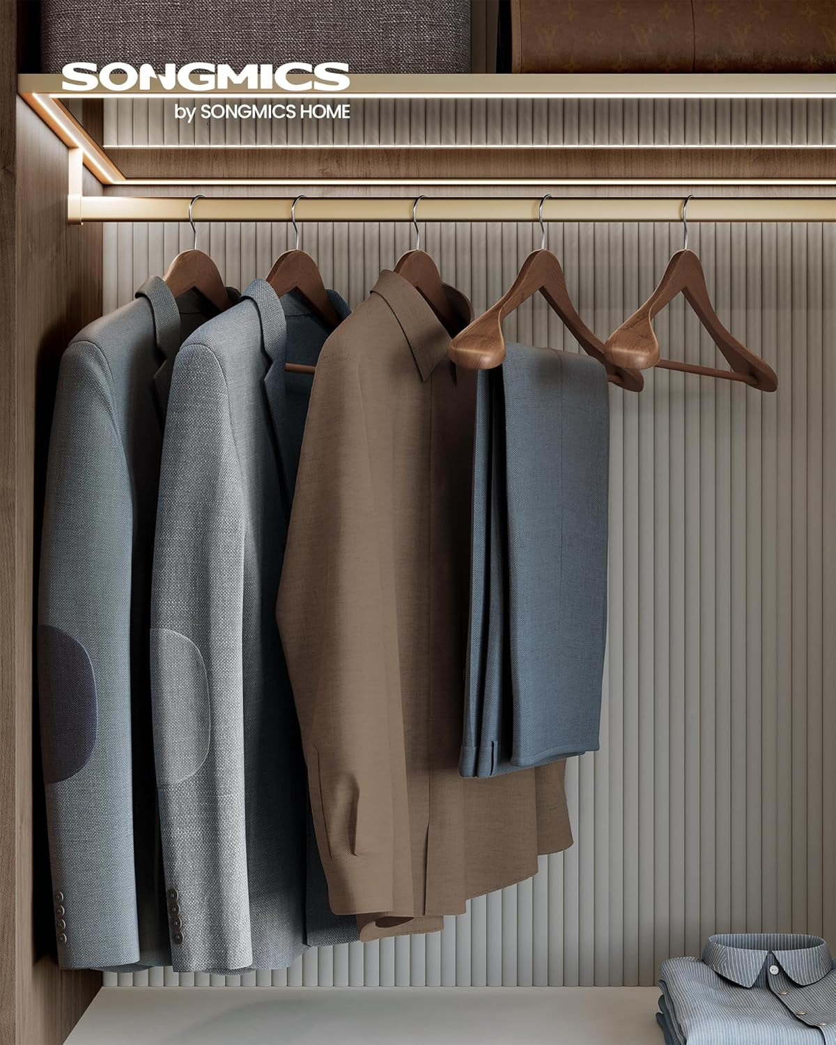 Extra Wide Wooden Suit Hangers, Set of 10 Clothes Hangers, Swivel Hooks, Non-Slip Bars, for Outfits, Suits, Coats, Shirts, Dresses, Walnut Color UCRW050KZ01
