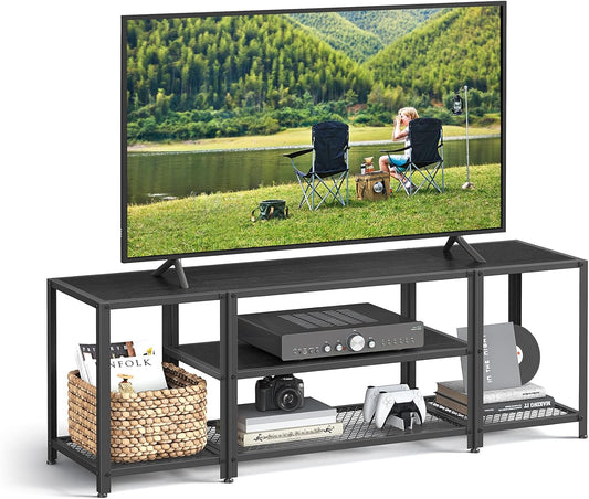 Modern TV Stand for Tvs up to 65 Inches, 3-Tier Entertainment Center, Industrial TV Console Table with Open Storage Shelves, for Living Room, Bedroom, Black with Wood Grain ULTV097B22