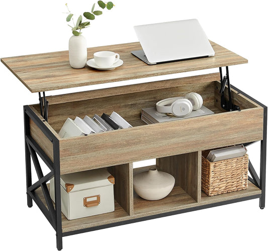 Lift Top Coffee Table, Lift Coffee Table with Storage Shelf, Hidden Compartments and Lifting Top, for Living Room, Office, 19.7 X 39.4 X (19.3-24.4) Inches, Oak with Blue Grains ULCT202B60