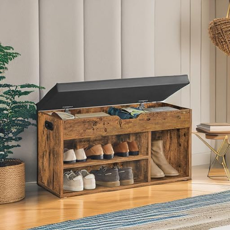 CUSTOS Collection - Storage Bench with Cushion, Shoe Bench, Padded Seat, Hidden Storage, Entryway, Hold up to 300 Lb, 11.8 X 31.5 X 17.3 Inches, Natural Beige and Cappuccino Beige ULHS030K02