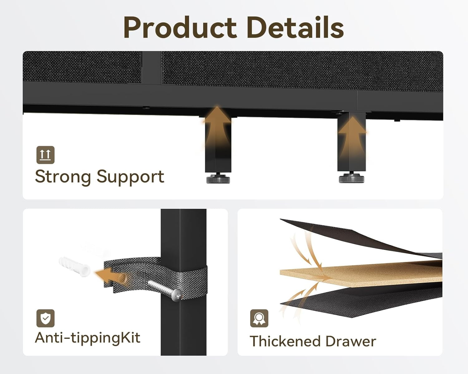 TV Stands for 43-50 Inch TV, Entertainment Center with LED Lights & Power Outlets for Tvs up to 55 Inch, TV Stand Living Room with 5 Fabric Drawers, TV Console Cabinet for Bedroom, Black
