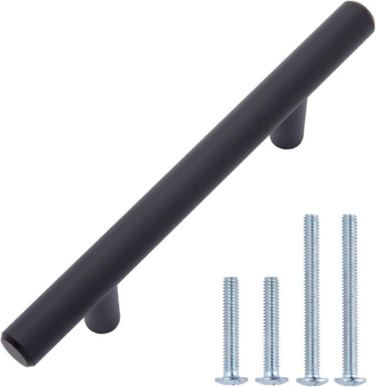 Euro Bar Cabinet Handles, Drawer Pulls, 5.38-Inch Length, 3-Inch Hole Center, 1/2-Inch Diameter, Matte Black, 10-Pack, AB1500-FB-10