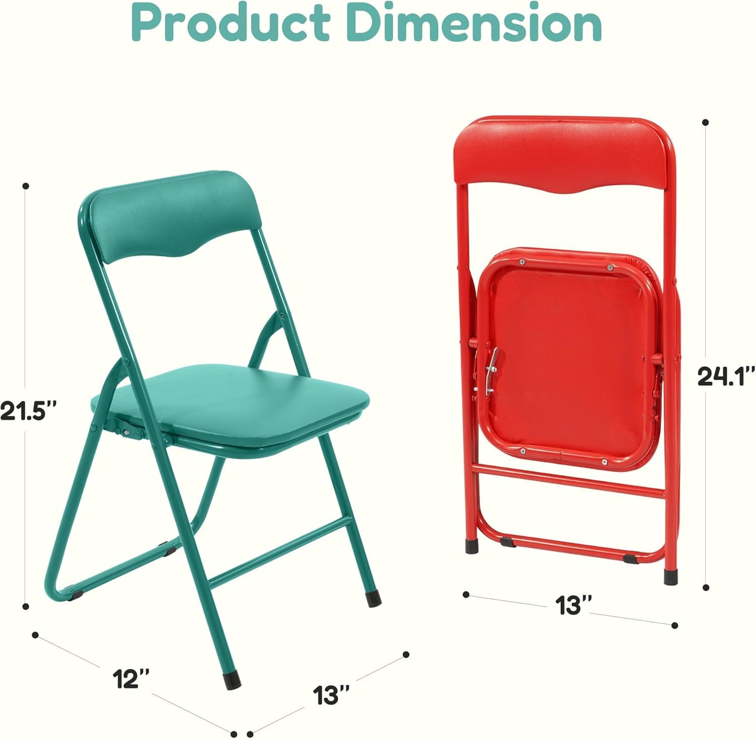 2 Pcs Kids Desk Chair Foldable with Padded Seat & Back, Metal Frame for Toddler&Children, Indoor Outdoor Portabel Use for Playroom, Bedroom, Kitchen, Folding for Easy Storage, Green+Red