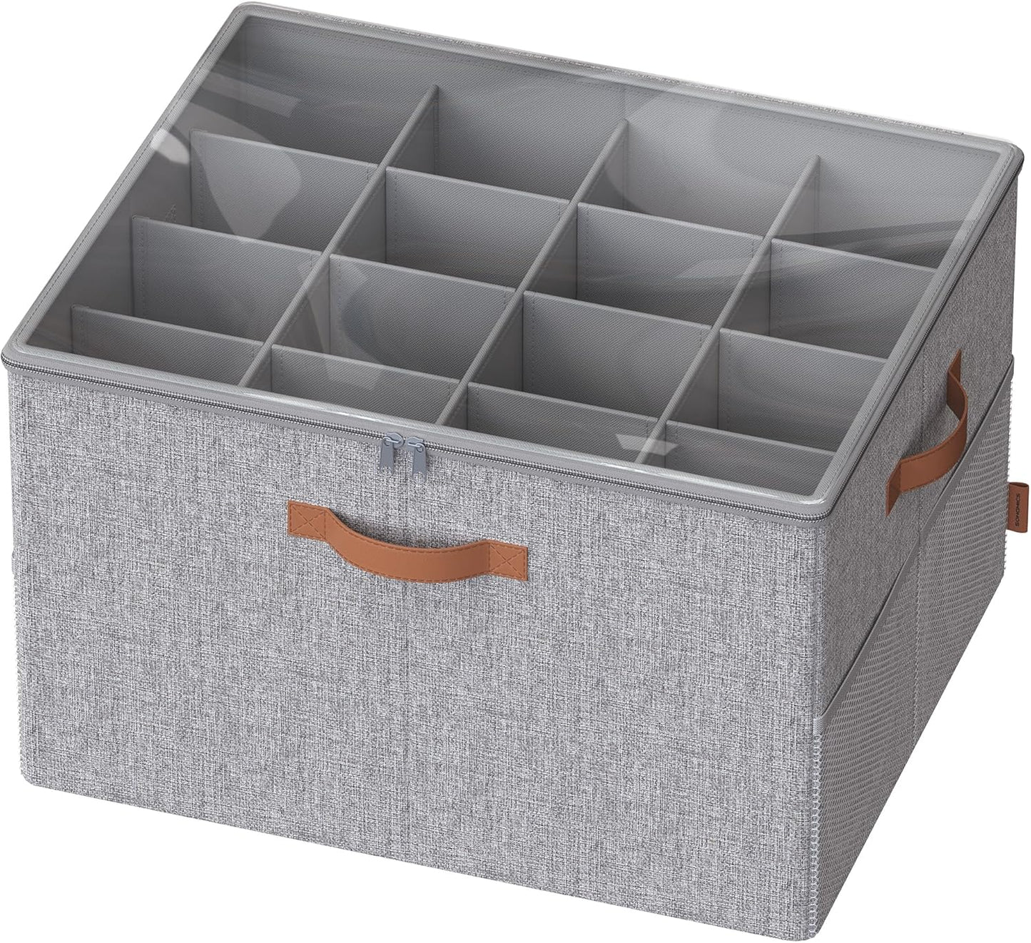 Shoe Organizer for Closet, Shoe Storage Bin, Fits 16 Pairs, Fabric Container with Handles and Clear Cover, Adjustable Dividers, Customizable, Dove Gray ULSP555G01
