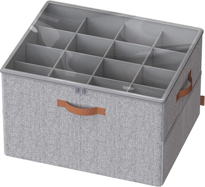 Shoe Organizer for Closet, Shoe Storage Bin, Fits 16 Pairs, Fabric Container with Handles and Clear Cover, Adjustable Dividers, Customizable, Dove Gray ULSP555G01