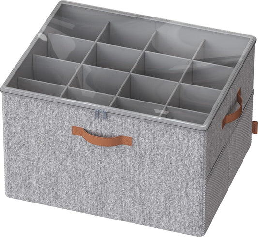 Shoe Organizer for Closet, Shoe Storage Bin, Fits 16 Pairs, Fabric Container with Handles and Clear Cover, Adjustable Dividers, Customizable, Dove Gray ULSP555G01