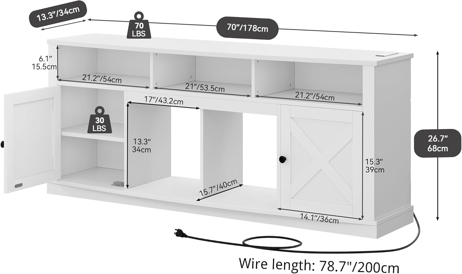 TV Stand for 75/80 Inch TV, White Entertainment Center 70 Inches Wide, Media Furniture TV Table with with Power Outlet, TV Consoles for Living Room, Curved Desktop