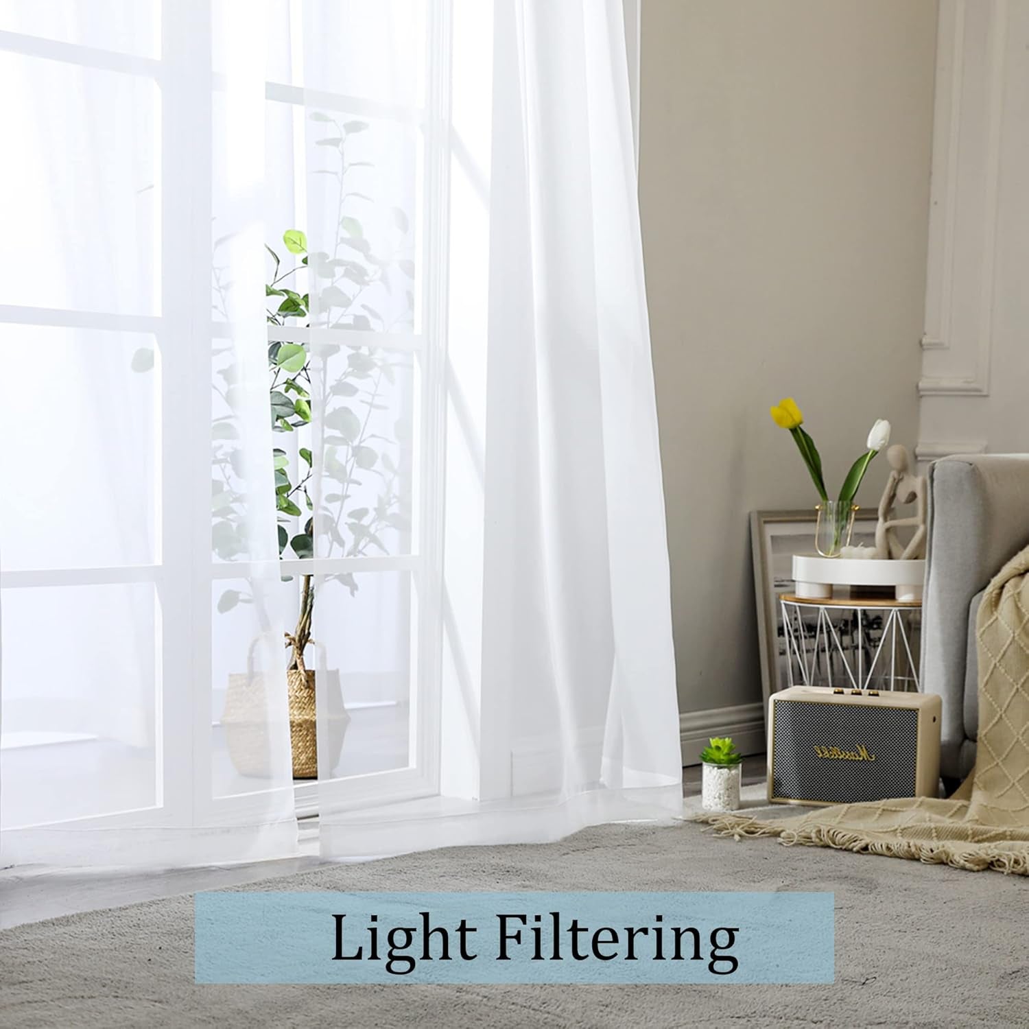 Sheer Curtains 84 Inches Long 2 Panels Set for Living Room/Bedroom, Rod Pocket Voile Sheer Panel Drapes, White, 2Pcs, Each 42" W X 84" L