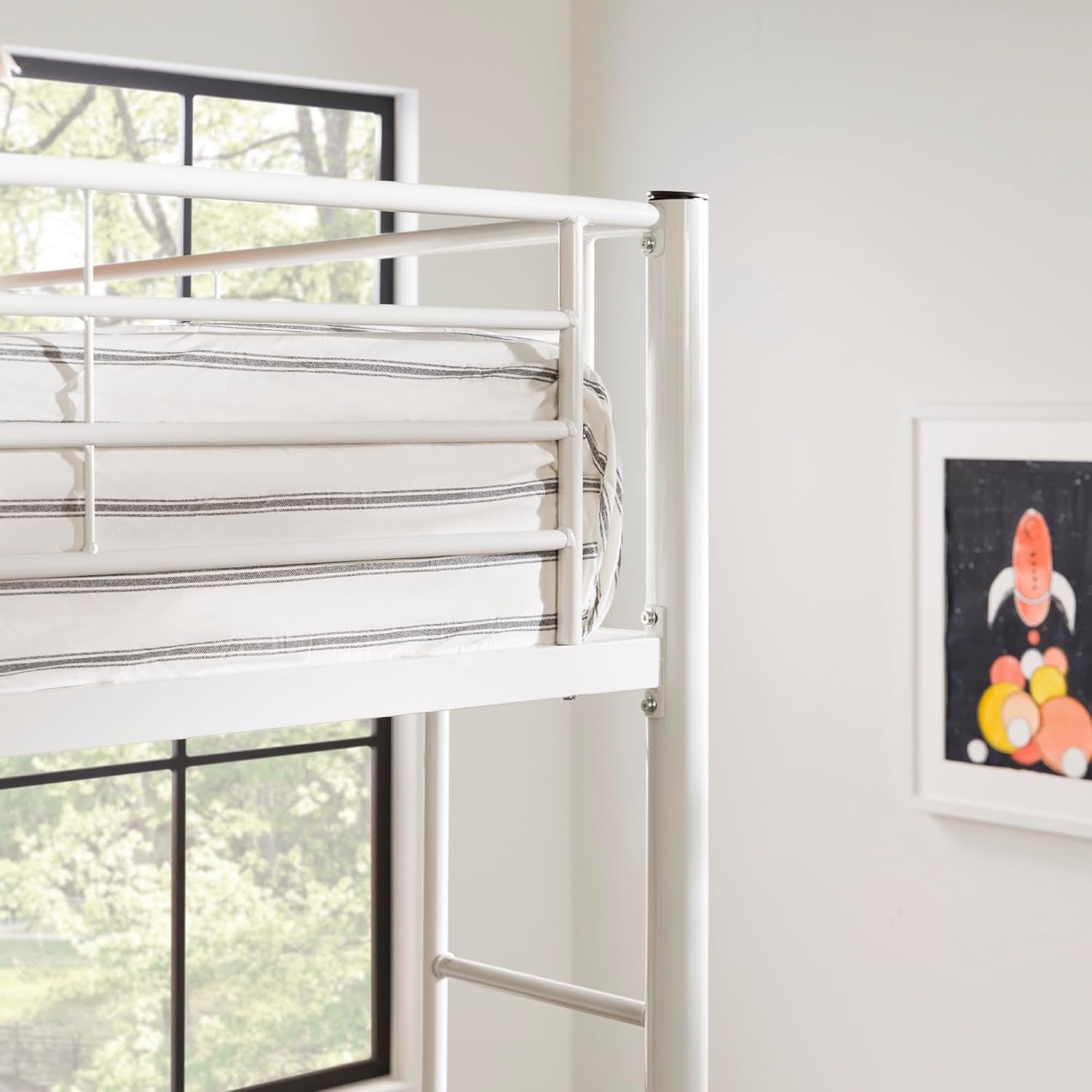 Timothee Urban Industrial Metal Double over Loft Bunk Bed, Full Double, White