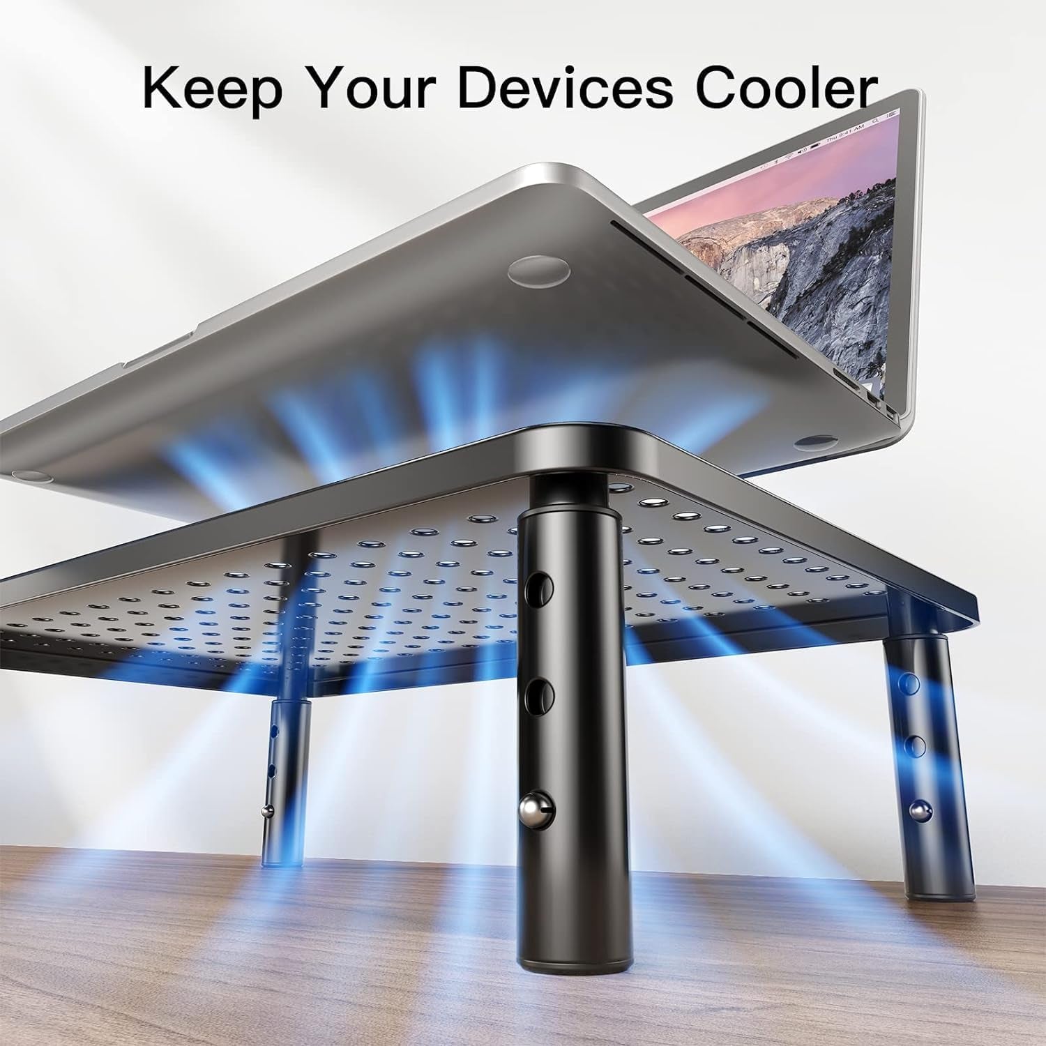 Monitor Stand for Desk, Computer Monitor Stand Height Adjustable, Monitor Riser for 2 Monitors, Laptop Stand for Desk, 2 Pack, Black