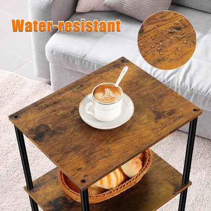 Tall Side Table 30 Inch Height Small Tall Bedside Table with Storage Shelves 3 Tier Narrow End Table Industrial Telephone Table for Living Room, Bedroom, Office, Rustic Brown
