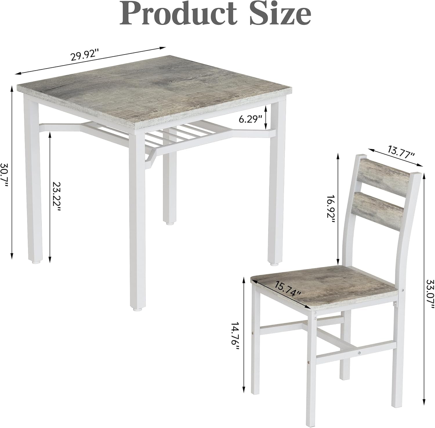 3 Piece Dining Table Set for 2, Small Wooden Kitchen Table with Storage, Farmhouse Square Dinette Set for Dining Room, Breakfast Nook, Apartment, Small Space