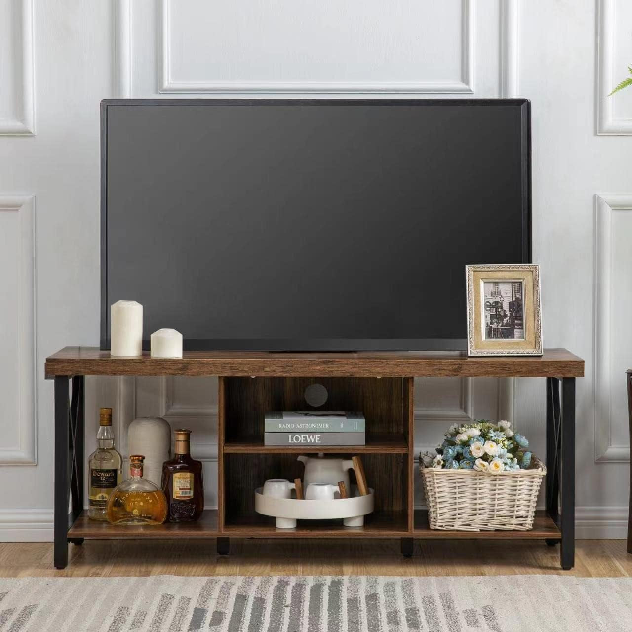 TV Stand for TV up to 55 Inches, TV Cabinet with Open Storage, TV Console Unit with Shelving for Living Room, Entertainment Room, Rustic Brown