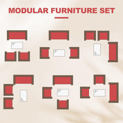 Modern 4-Person Outdoor Bistro Set with Tempered Glass Table – Weather-Resistant PE Rattan & Iron Frame Patio Furniture, Thick Red & Brown Polyester Cushions for Garden, Balcony, Deck
