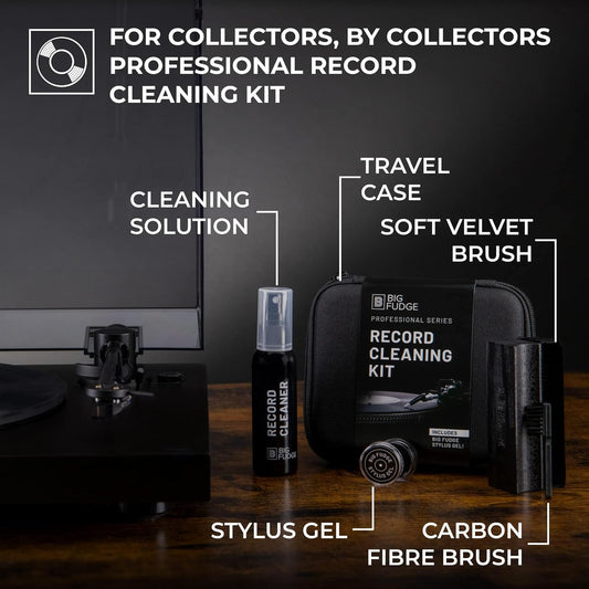 Professional Series Vinyl Record Cleaner Kit - Vinyl Record Cleaning Kit Includes Vinyl Record Brush Cleaning Fluid, Stylus Gel, Brush for Velvet, Padded Storage Case
