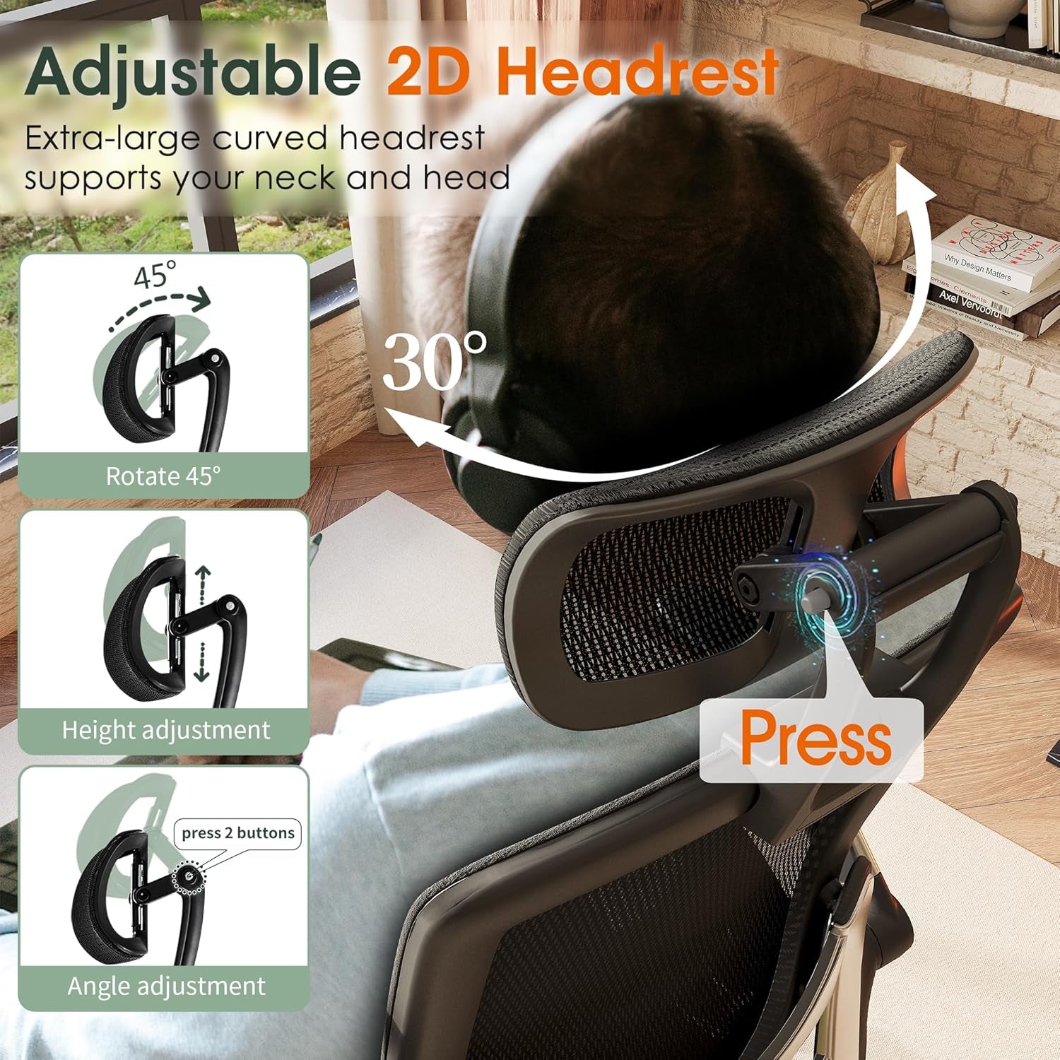 Ergonomic Office Chair, High Back Home Desk Chair with Headrest, Flip-Up Arms, 90-120° Tilt Lock and Wide Cushion, Big and Tall Mesh Chairs for Man Woman, Black Task Chair