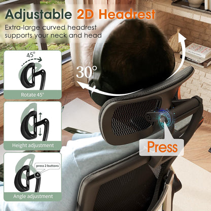 Ergonomic Office Chair, High Back Home Desk Chair with Headrest, Flip-Up Arms, 90-120° Tilt Lock and Wide Cushion, Big and Tall Mesh Chairs for Man Woman, Black Task Chair