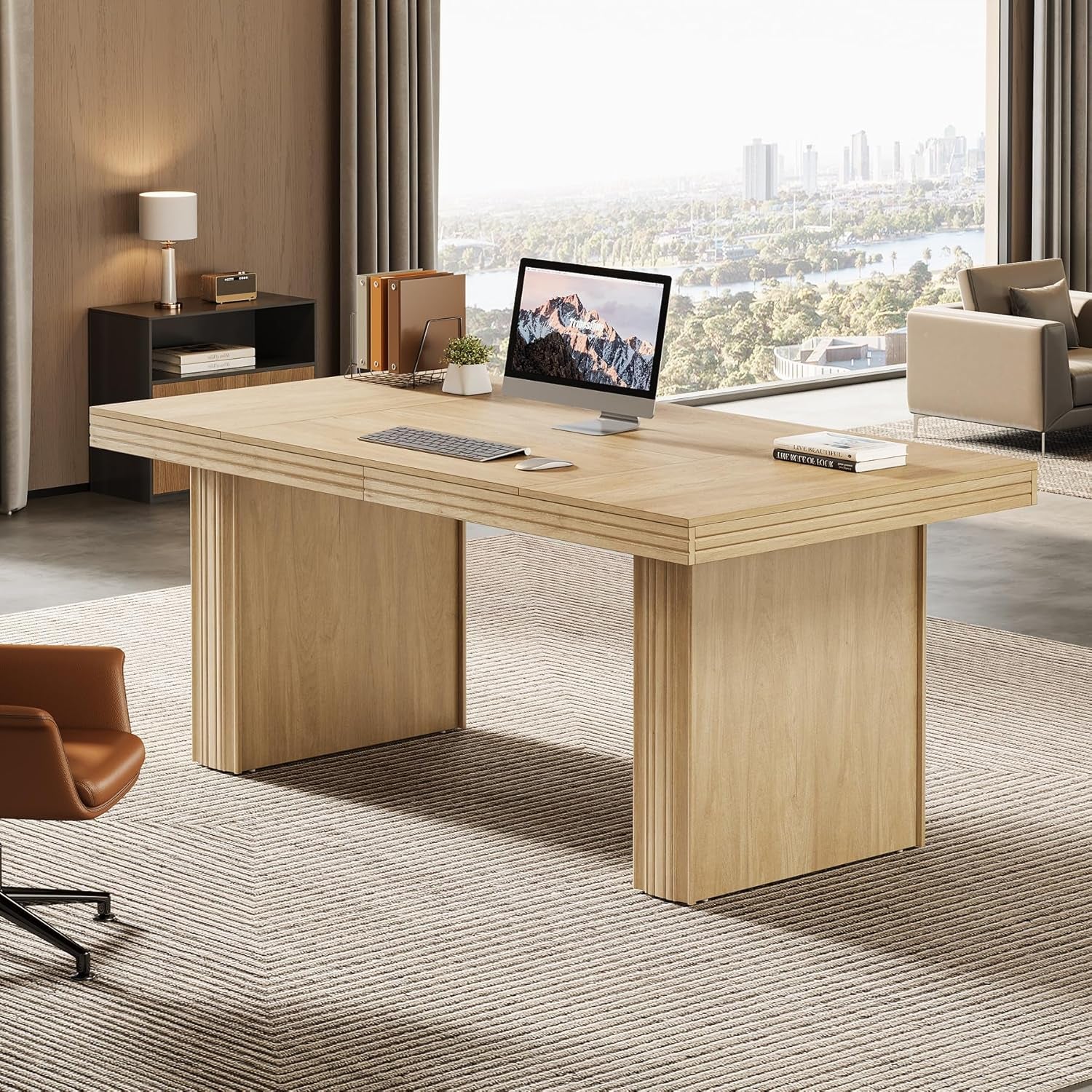 63" Executive Desk, Large Office Computer Desk with Heavy-Duty Legs and Thickened Desktop, Elegant Writing Workstation Study Table Conference Table for Office, Black