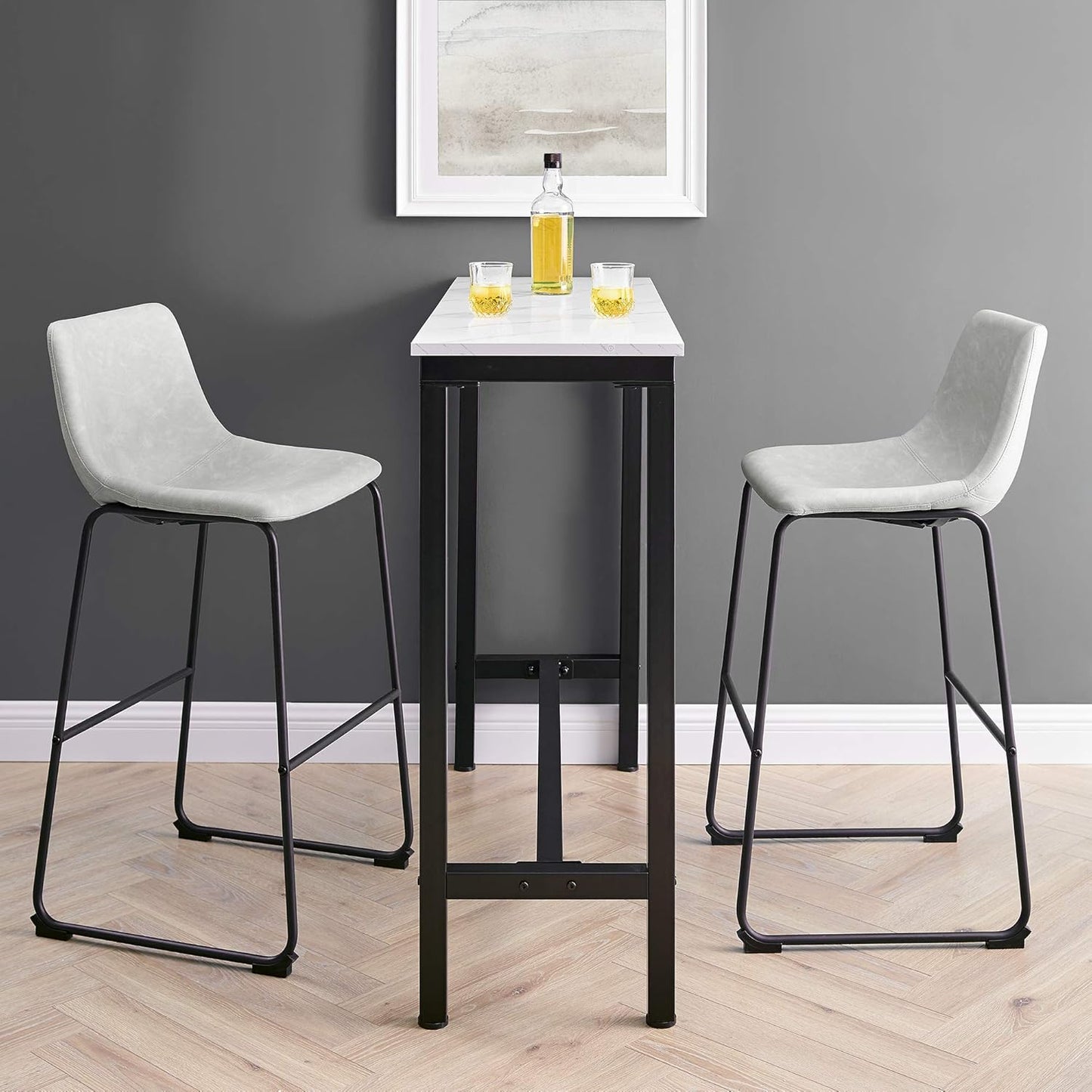 Douglas Urban Industrial Faux Leather Armless Bar Chairs, Set of 2, Grey