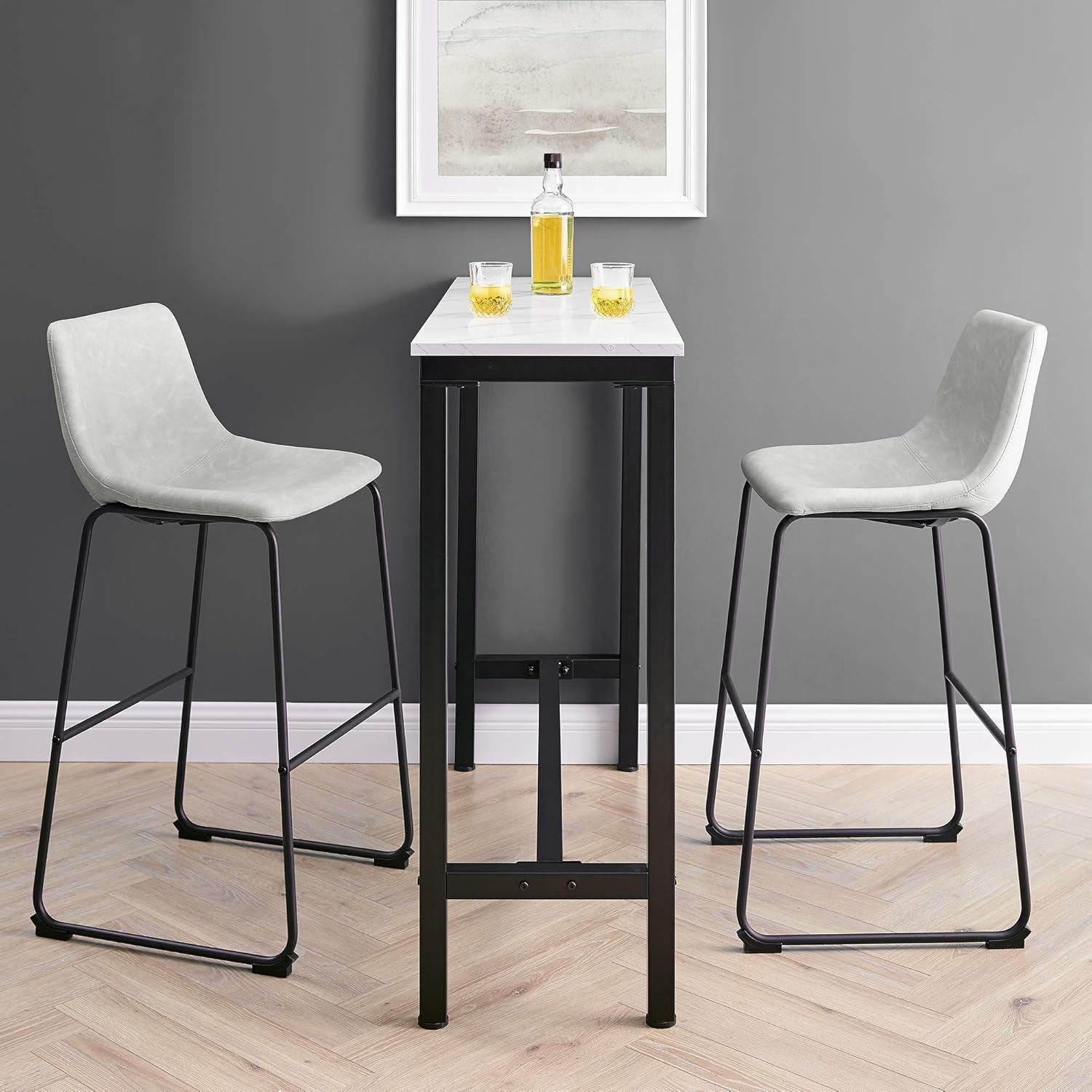 Douglas Urban Industrial Faux Leather Armless Bar Chairs, Set of 2, Grey