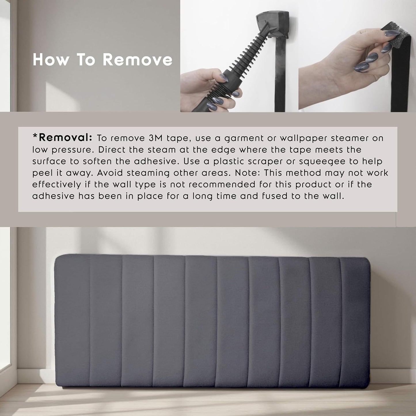 Upholstered King Headboard - Easy Assemble Channel Stitched Headboard King Size Bed - Wall Mounted Headboards with 3D Soundproof Wall Panels Peel & Stick Floating Headboards, Grey