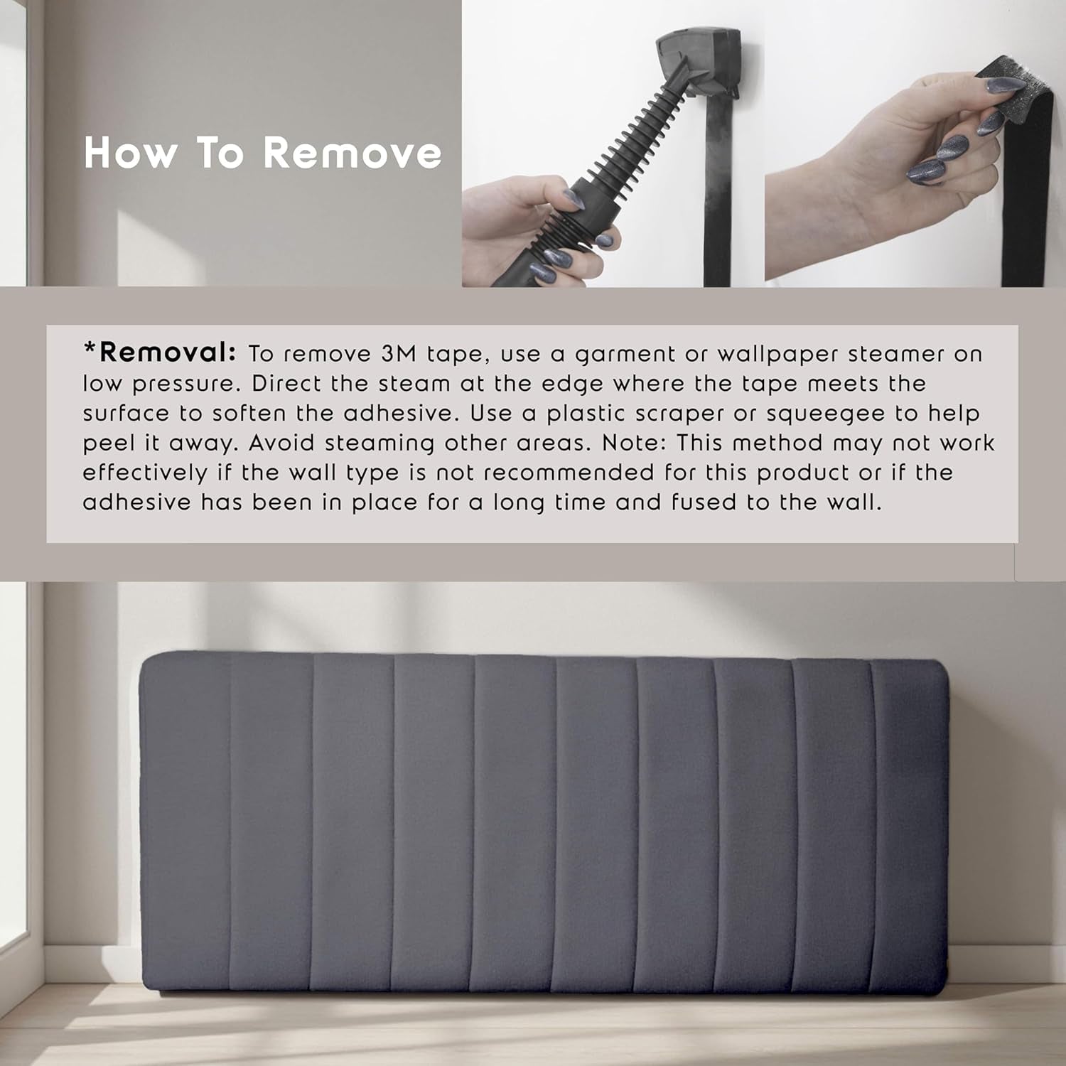 Upholstered King Headboard - Easy Assemble Channel Stitched Headboard King Size Bed - Wall Mounted Headboards with 3D Soundproof Wall Panels Peel & Stick Floating Headboards, Grey
