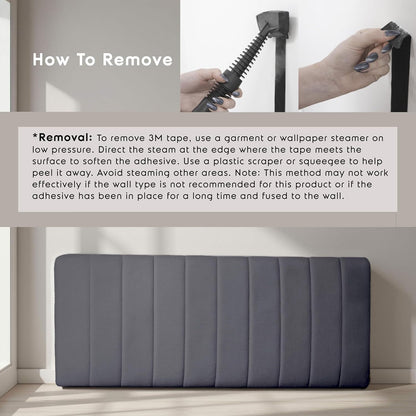 Upholstered King Headboard - Easy Assemble Channel Stitched Headboard King Size Bed - Wall Mounted Headboards with 3D Soundproof Wall Panels Peel & Stick Floating Headboards, Grey