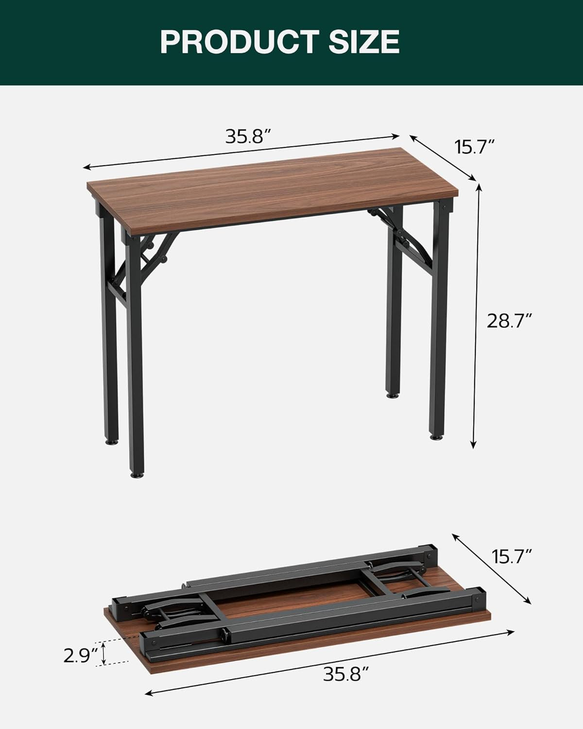 Small Folding Computer Desk – Portable 35.8 Inch Foldable Laptop Table, Collapsible and Compact for Easy Storage and Fast Setup, Lightweight for Small Spaces, Craft and Study Use, Dark Walnut