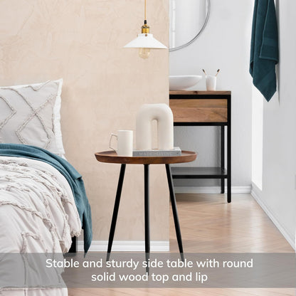 Modern Side Table-Dilan Tri Pin End Table. Exclusively Designed Hand-Crafted Small Nightstand. Solid Wood round End Table.Contemporary Accent Table for Bedrooms, Living Rooms and Home Office