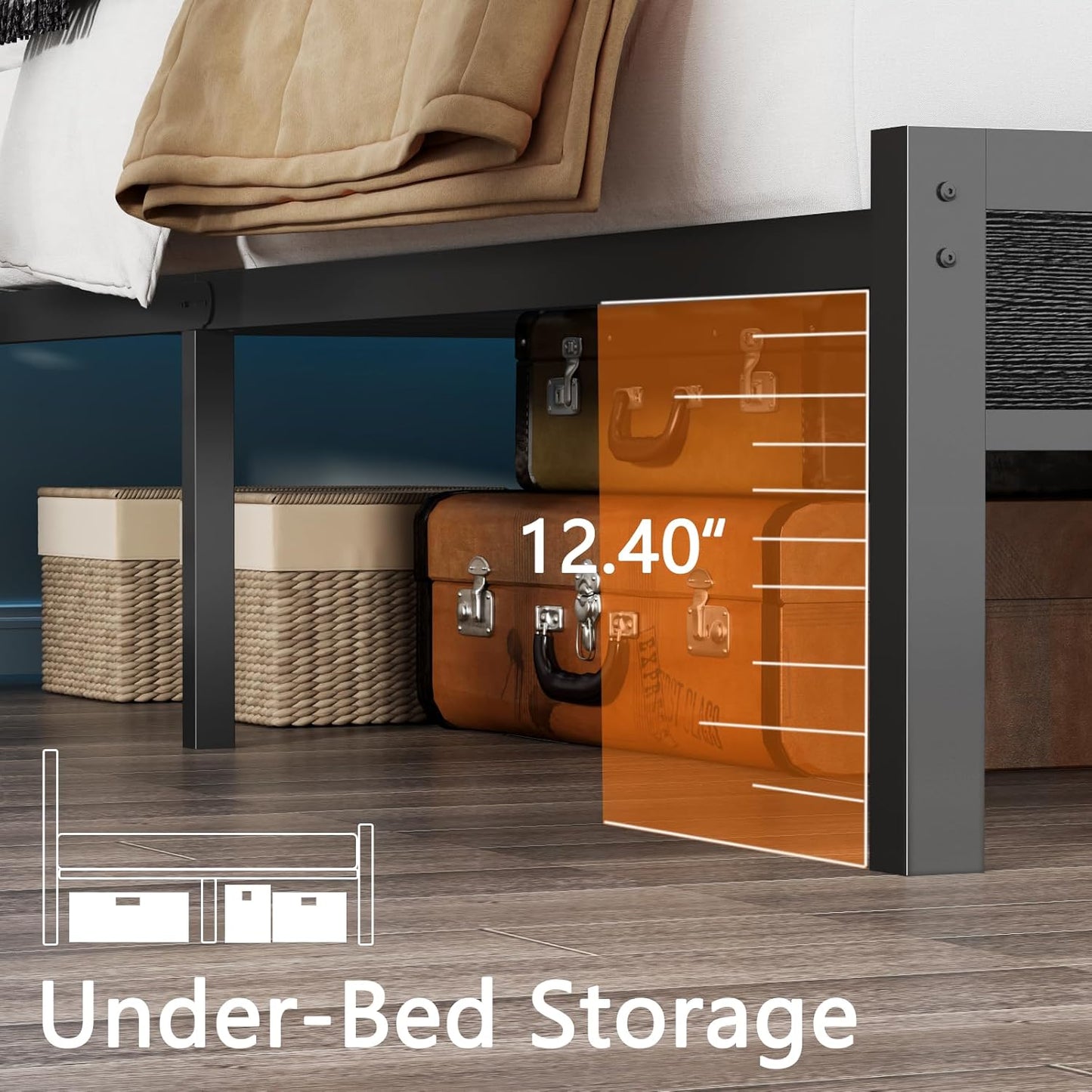 Full Size Bed Frame with Headboard & 2 Fabric Drawers, Full Platform Bed Featuring LED Lights, Built-In Charging Station & Storage Shelves, Metal Slats, No Box Spring Needed – Black Oak