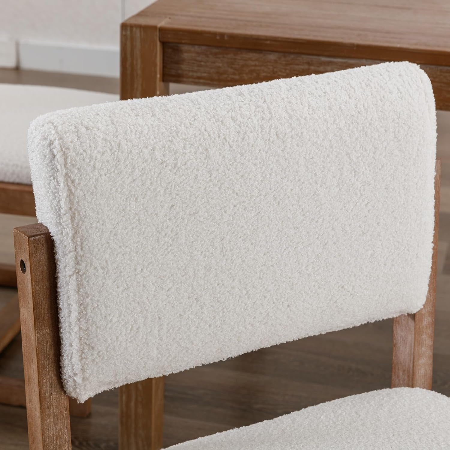 Upholstered Dining Chairs Set of 2, Mid-Century Modern Dining Room Chairs, Boucle Fabric Kitchen Side Chairs with Wood Legs, White