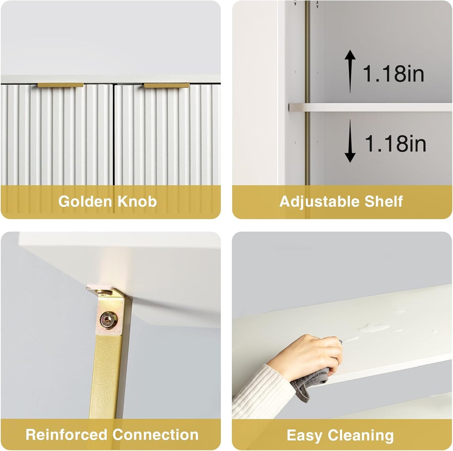 3 Tier White & Gold Ladder Shelf with Storage Cabinet, Modern Ladder Bookshelf with Doors, Wall Mount Bookcase with Metal Frame, Display Shelves for Living Room, Bedroom, Bathroom, Home Office