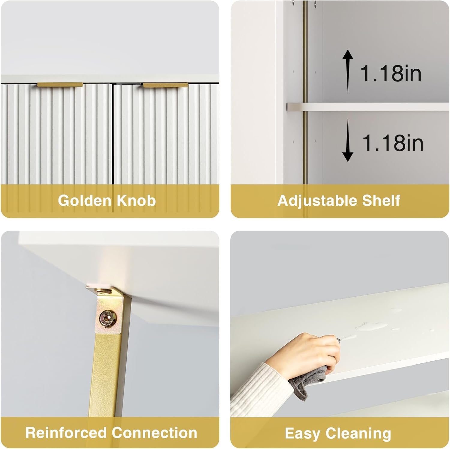 3 Tier White & Gold Ladder Shelf with Storage Cabinet, Modern Ladder Bookshelf with Doors, Wall Mount Bookcase with Metal Frame, Display Shelves for Living Room, Bedroom, Bathroom, Home Office