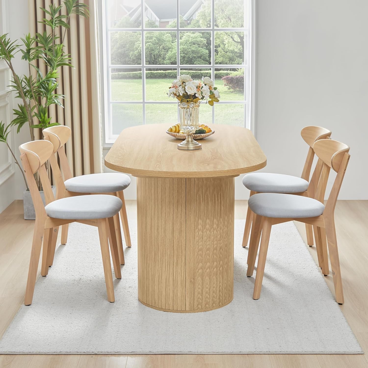 70.8 Inch Dining Table for 4-6 People, Oval Kitchen Table with Semi-Cylindrical Legs Base, Modern Farmhouse round Dinner Tables for Dining Room Kitchen Living Room (Natural)