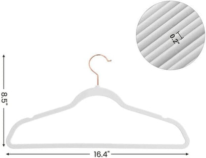 Slim Velvet Hangers, Non-Slip Clothes Hangers with Rose Gold Swivel Hooks, Space-Saving, for Closet, 50 Pack, White UCRF026W03