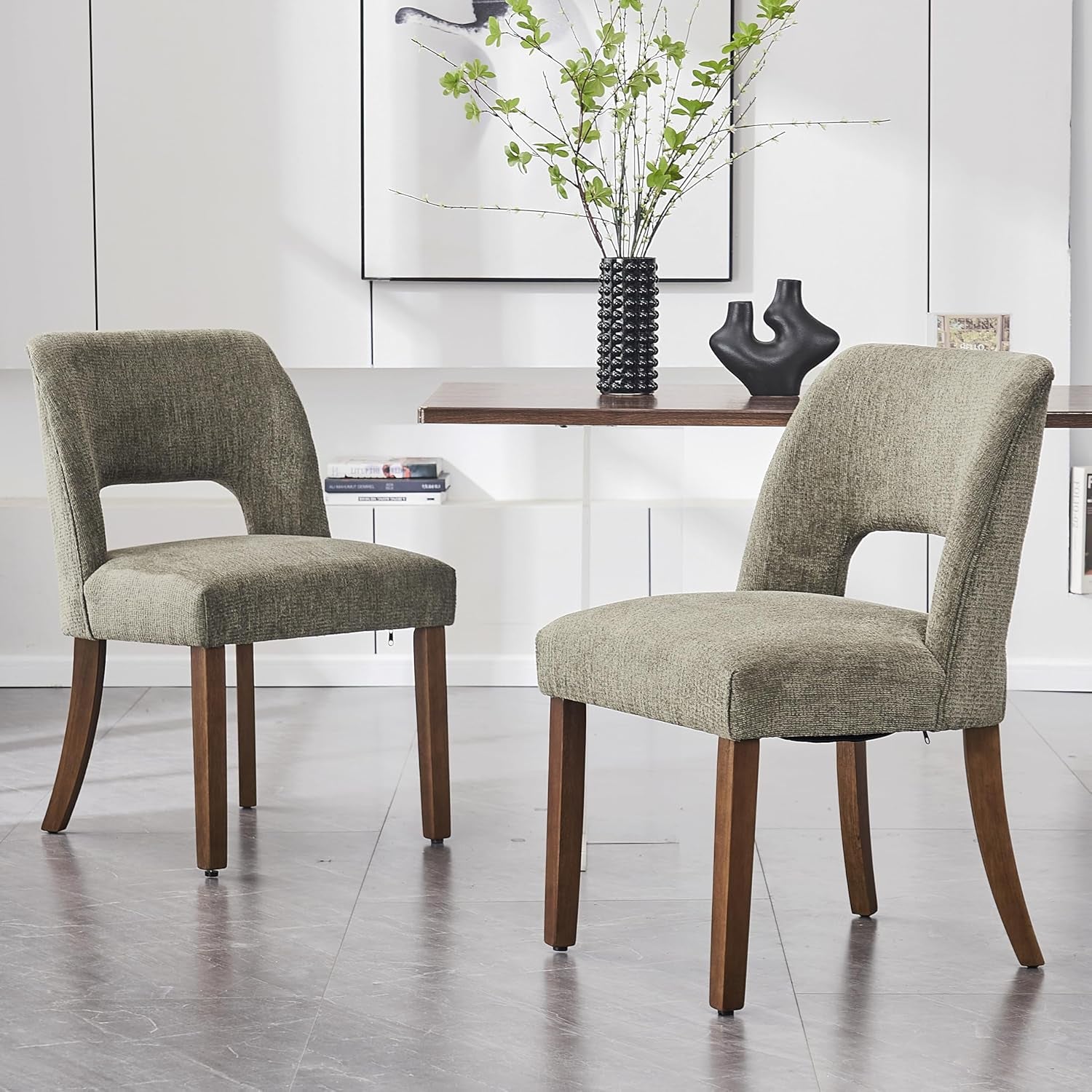 Wooden Dining Chairs Set of 2, Modern Fabric Upholstered Dining Room Chair Kitchen Chairs, Farmhouse Dinner Chair for Kitchen Dining Room, Green