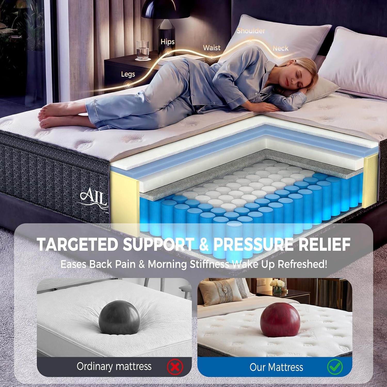 King Mattress,14 Inch King Size Mattress in a Box, Medium Firm Hybrid Mattress with Individually Wrapped Pocket Springs for Excellent Motion Isolation & Strong Edge Support, Cooler Breathable Sleep