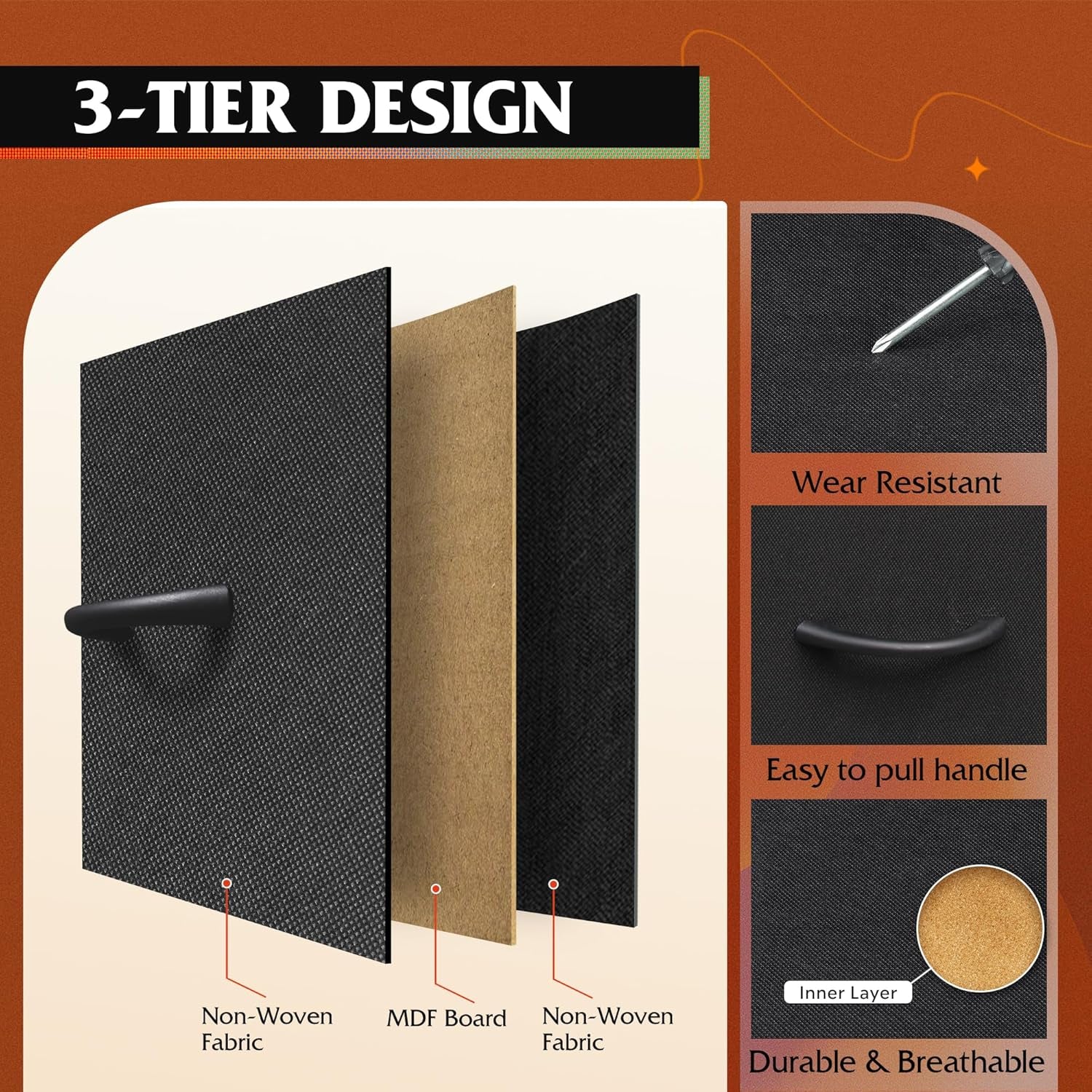 Black Dresser TV Stand for 45, 50, 55 Inch TV, Entertainment Center with LED Lights & Charging Station, Chest of Drawers with 8 Fabric Drawers and Open Shelves for Living Room, Hallway, Wood Top